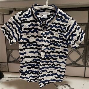 Burberry Kids Navy and White Wave Button Down Shirt